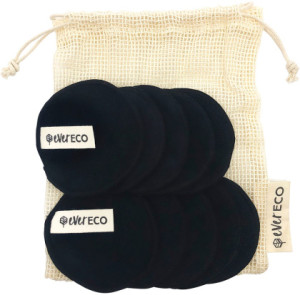Ever Eco Reusable Bamboo Makeup Removal Pads Black with Wash Bag 10pk
