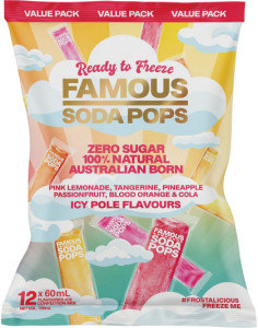 Famous Zero Sugar Soda Pops Assorted Icy Poles 12x60ml