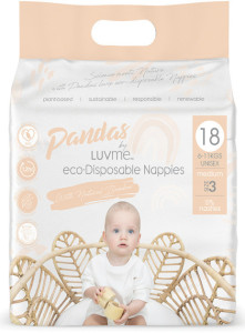 Pandas by Luvme Nappies ECO Disposable Medium (6-11kg) 18 Pack x 4