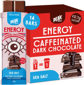 PEAK CHOCOLATE Energy Caffeine Chocolate Bar Sea Salt 25g x 14