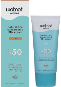 Wotnot Natural Zinc Sunscreen & BB+ Cream SPF 50 Tan 50g